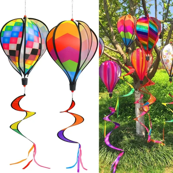 PSMILE Rainbow Kinetic Hot Air Balloon Wind Spinner Hanging Rainbow Wind Twister,2pcs