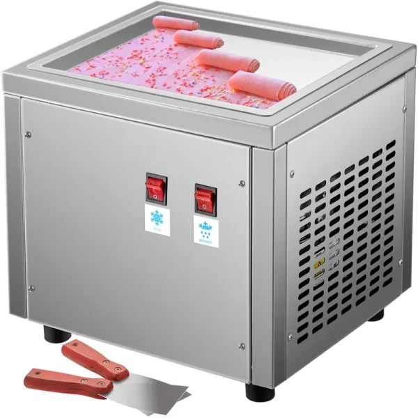 VEVOR Commercial Rolled Ice Cream Machine, Stir-Fried Ice Cream Roll Machine with Single Square Pan, Stainless Steel Stir-Fried Ice Cream Roll Maker