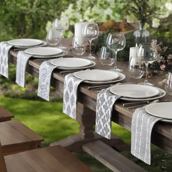 Everyday Casual Prints Assorted Cotton Fabric Napkins Set of 24 - Gray - Elrene Home Fashions