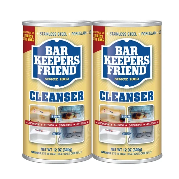 Bar Keepers Friend Powder Cleanser 12 oz - Multipurpose Cleaner & Stain Remover - Bathroom, Kitchen & Outdoor Use - for Stainless Steel, Aluminum,