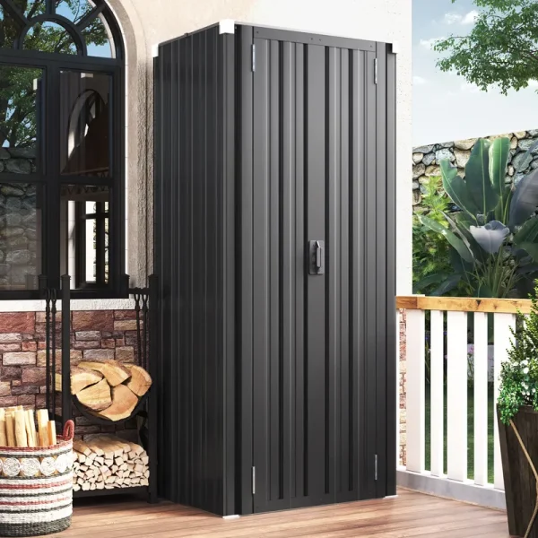 AECOJOY Outdoor Storage Cabinet for Garden & Patio, a Metal Organizer with Doors and Shelves in Gray