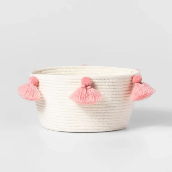 Pillowfort Coiled Rope Basket with Tassels Small Natural Rose Pink | Target