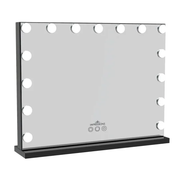Impressions Hollywood Aurora Vanity Mirror with 15 Frosted LED Lights, Dressing Mirror with Dimmer Switch and Standing or Wall Mounting (Black)