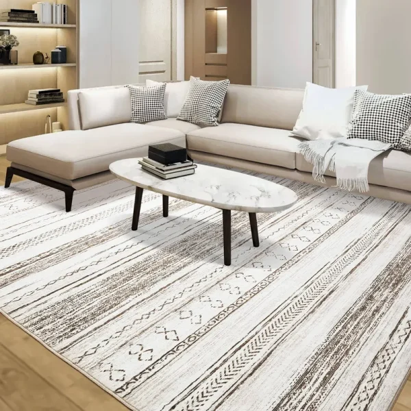 Tortania Area Rug Living Room Rugs - 5x7 Washable Large Soft Neutral Boho Moroccan Bohemian Farmhouse Rug Indoor Floor Carpet for Bedroom Under Dining