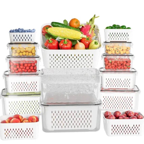 KEMETHY 10 Pack Fruit Storage Containers for Fridge with Removable Colanders - Food Storage Containers with Lids, BPA-Free Produce Containers Keep