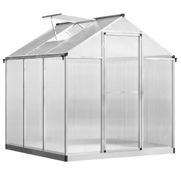 Outsunny 6 ft L. x 6 ft. W Stable Outdoor Walk-In Garden Greenhouse with Roof Vent for Plants Herbs and Vegetables