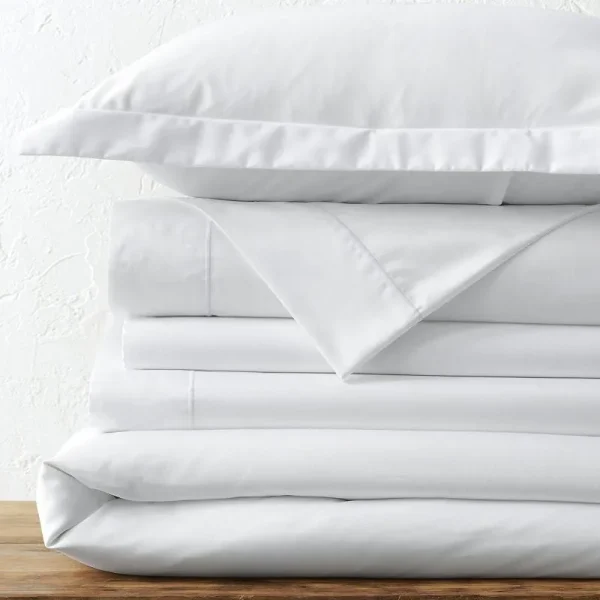 Lands' End No Iron Supima Solid Duvet Cover, Sham or Bedskirt, White, FULBEDSKRT