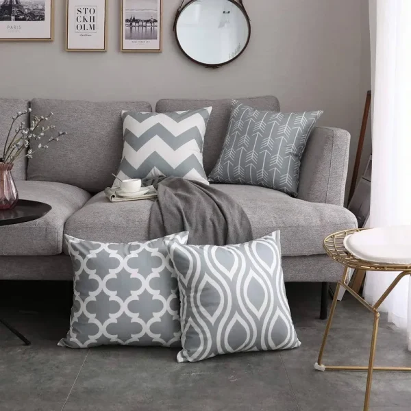 FanHomcy Accent Decorative Throw Pillow Cases Soft Microfiber Outdoor Throw Pillow Covers 18 x 18 for Couch Bedroom, Set of 4, Grey Quatrefoil Arrow