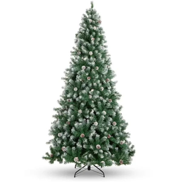 Best Choice Products 9ft Pre-Decorated Holiday Christmas Pine Tree w/ 2,028 Branch Tips, Partially Flocked, Metal Base