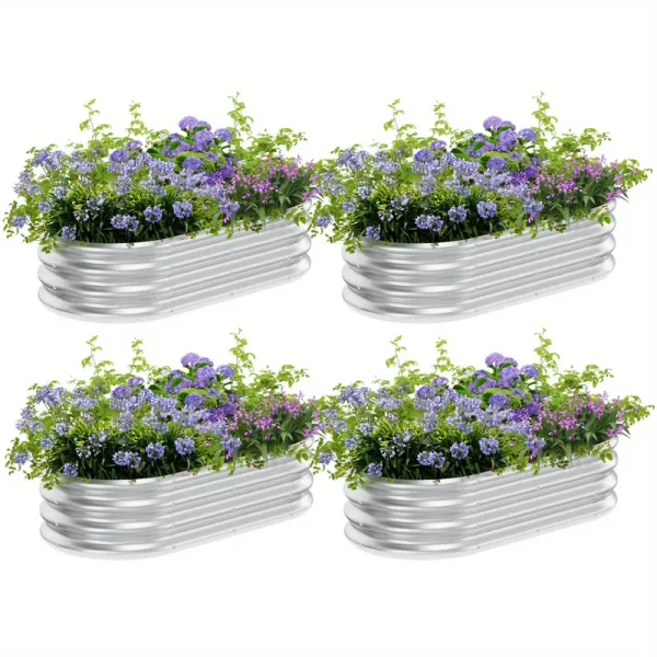 421 Ft(4pack)Galvanized Raised Garden Bed Kit, Garden Planting, Outdoor Galvanized Flowerpot Garden Box, Round and Oval Large Metal Vegetable Box