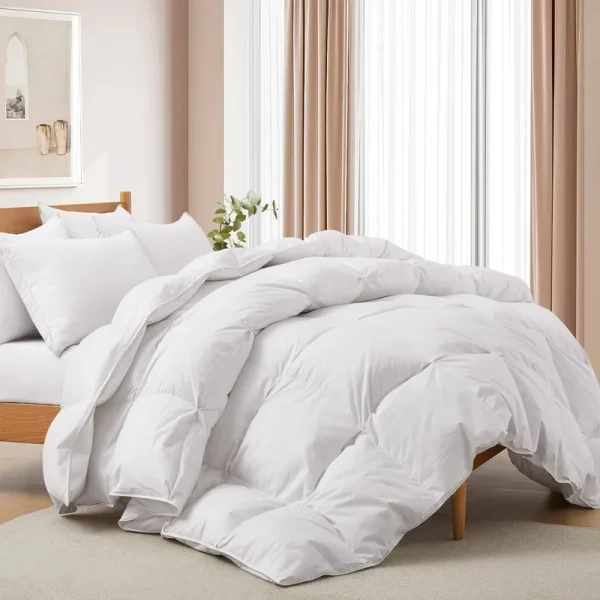 All Seasons Pinch Pleat Goose Feather and Down Comforter, Size: King, White