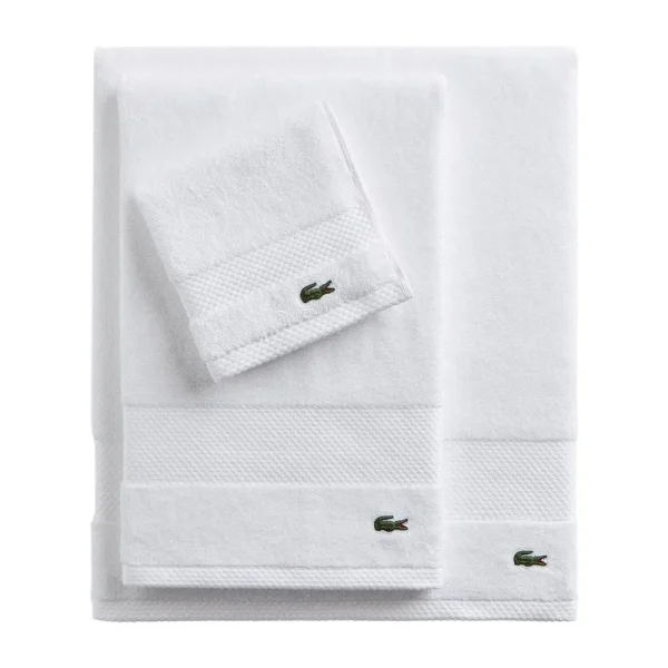 Lacoste Heritage Supima Cotton Hand Towel, White, 16" x 30"