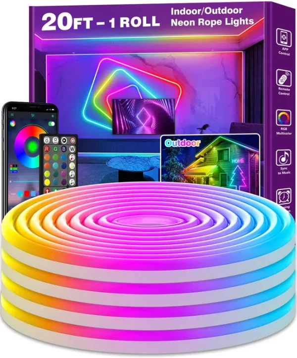 AILBTON LED Neon Rope Lights 20Ft,Control with App/Remote,Flexible LED Rope Lights,Multiple Modes,IP65 Outdoor RGB Neon Lights Waterproof,Music Sync