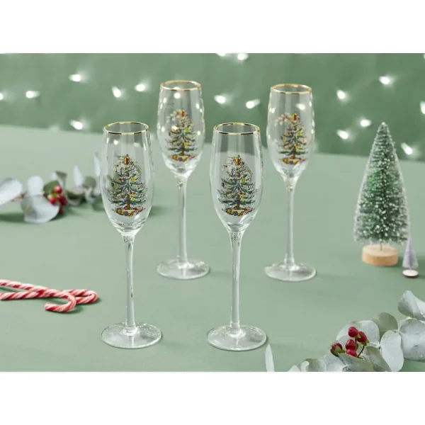Spode Christmas Tree Champagne Flutes (Set of 4)