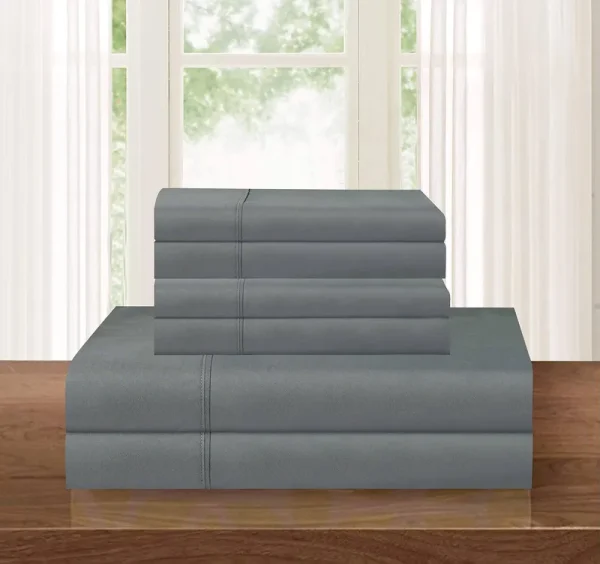 SandersCollection 1500 Thread Count Egyptian Quality 4 PC Sheet Set, Deep Pocket Up to 16" Wrinkle Resistant All Size and Colors , Queen Gray