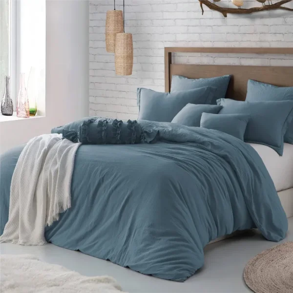 Swift Home Crinkle Pre-Washed Microfiber Twin/Twin XL Duvet Cover Set in Blue Dusk