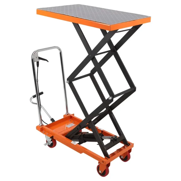 Hydraulic Lift Table Cart - 770 lb Capacity, Adjustable up to 59" Lifting Height, Manual Double Scissor Lift Table with 4 Wheels & 3mm Non - Slip Pads for Safe Material Handling & Transport, Orange