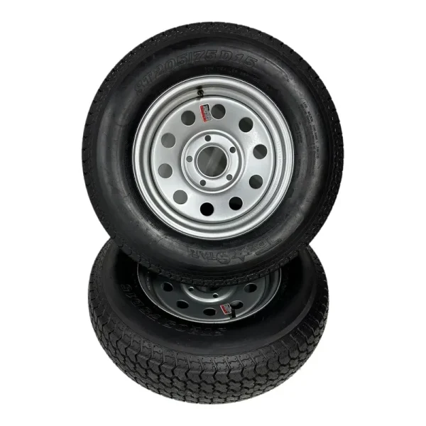2 - Pack Trail Tire on Rim ST205/75D15 Tex Star LRC 6 Ply Bias 5 Lug Silver Modular Wheel 5x5" Bolt Pattern