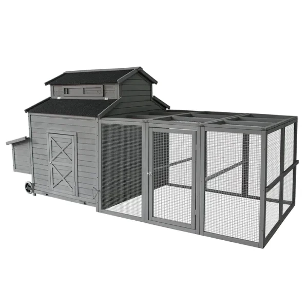 Chicken Coop for 6 - 10 Chickens, 112" Extal Large Chicken Coops, with Chicken Run & Nesting Box & Secure Enclosure, Outdoor Wooden Hen House Hutch for Rabbit, Poultry Pet, Duck