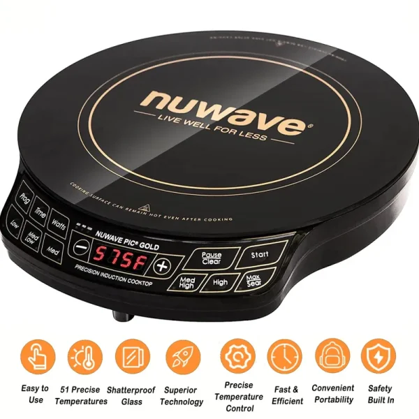Nuwave Precision Induction Cooktop 8 in Portable Induction Cooker, 100F to 575F and 3 Wattage Settings