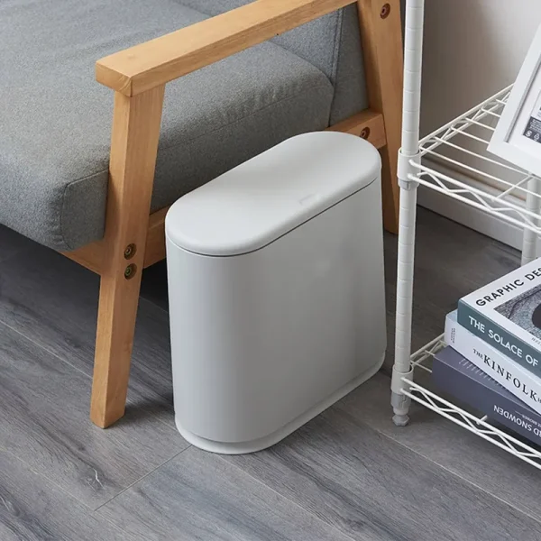 HANAMYA 8 Liter Slim Trash Can with Press Top Lid, Garbage Bin, for Home, Office, Bathroom, Gray
