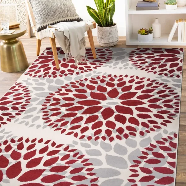 Modern Floral Circles Area Rug - 3'1" x 5' - Red