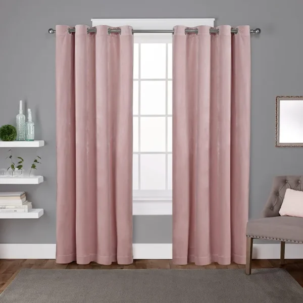 Exclusive Home Velvet Heavyweight Grommet Top Curtain Panel Pair Blush