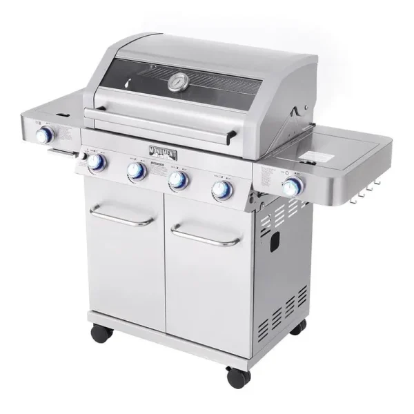 Monument Grills Clearview Lid 4 Burner with Side Sear Burner Propane Gas Grill, Size: 22.5, Silver
