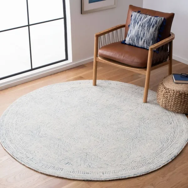 Colbert Handmade Tufted Wool Area Rug in Ivory/Blue Dakota Fields Rug Size: Round 4'