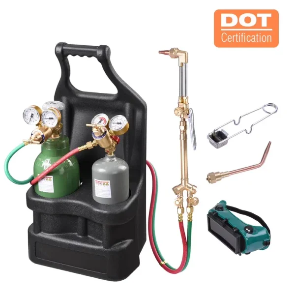 Yescom DOT Oxy Acetylene Torch Kit Gas Tank Brazing Welding Cutting Black Holder Gauge Portable Brass Nozzle Long Pipe Goggles Heavy Duty Oxygen Welder Tool Set