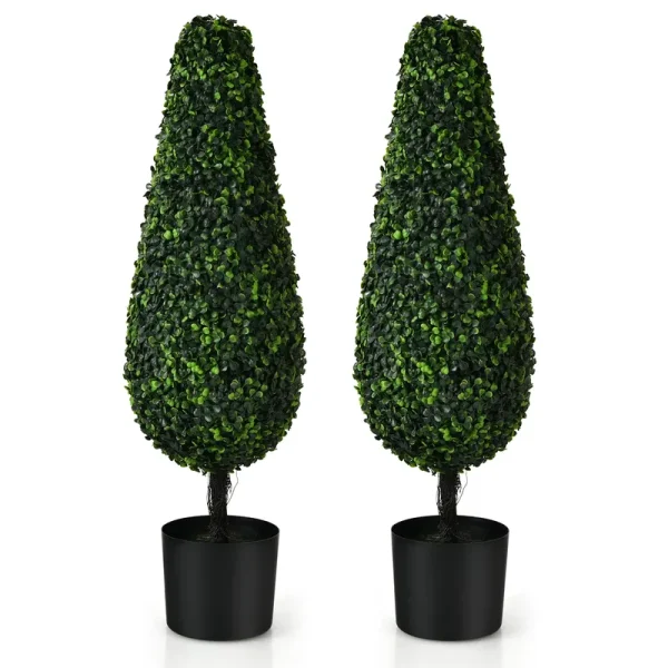 Costway 2 Pack 3FT Artificial Tower Topiary Tree UV Resistant Indoor Outdoor