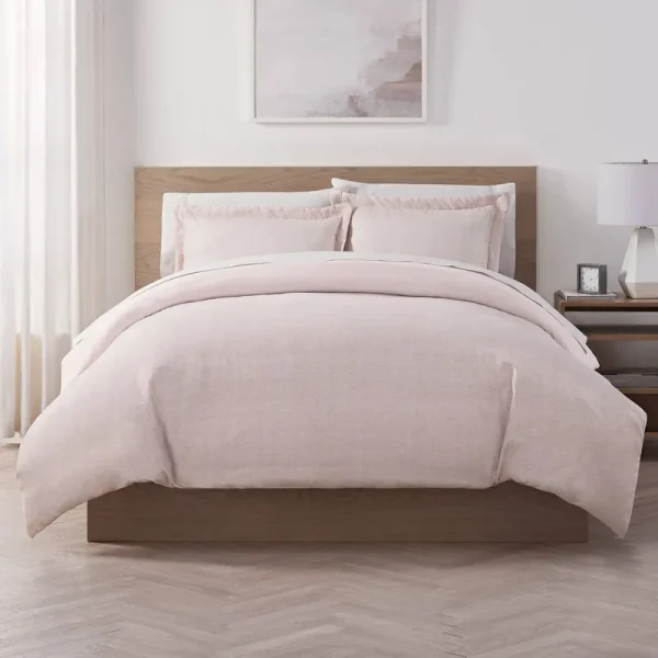 Serta Supersoft Cooling Bed Set, Reversible Duvet Set - Dusty Pink - Full - Queen