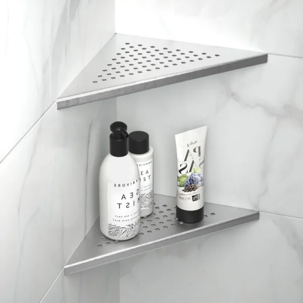 Bernkot 8'' Corner Shower Shelf 2 Pack, 304 Stainless Steel Tiled Shelves for Bathroom, Recessed Shelf Rack, No Drilling Needed (8'', Silver)