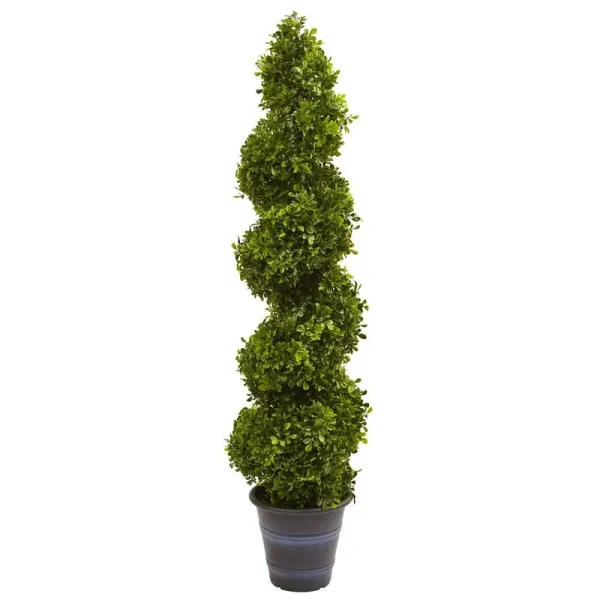 Nearly Natural 5475 Indoor and Outdoor 48 in. Boxwood Spiral Topiary with Planter