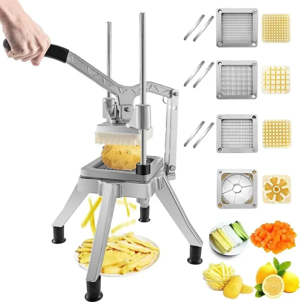 VEVOR Commercial Chopper w/ 4 Replacement Blades Commercial Vegetable Chopper Stainless Steel French Fry Cutter Potato Dicer & Slicer Commercial