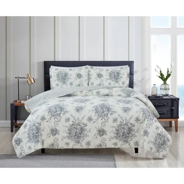 Benedictine 100% Cotton Reversible Farmhouse Quilt Set Birch Lane Color: Gray, Size: Twin/Twin XL Quilt + 1 Sham