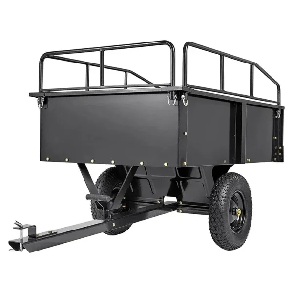 Heavy Duty ATV Trailer Steel Dump Cart. 750-Pound 15 Cubic Feet. Garden Utility Trailer with Removable Sides for Riding L