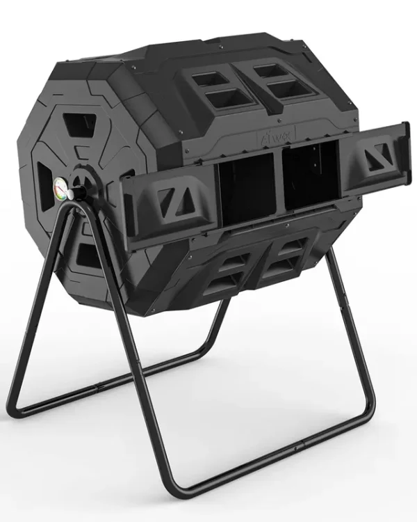 Ejwox 2021 Upgraded Tumbling Composter with Compost Thermometer - Dual Chamber Garden Compost Bin(43 Gal Black)