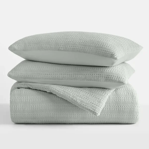 ienjoy Home Waffle Textured 3 Piece Comforter Set All Season Down-Alternative Ultra Soft Bedding - Green Mist - Twin