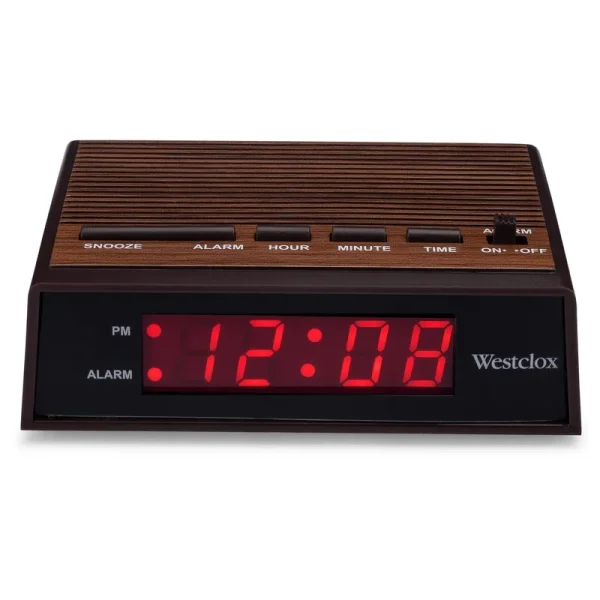 Westclox .6" Retro Wood Grain LED Alarm Clock 22690