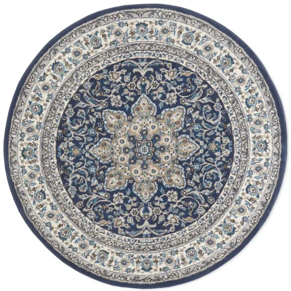 Charlton Home Navy Ivory Area Rug Size: Round 7'10 inch Blue