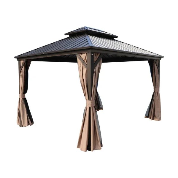Kozyard 10-ft x 12-ft Gazebos Dark Brown Metal Square Screened Gazebo with Aluminum Roof | KZCHG1012BR5