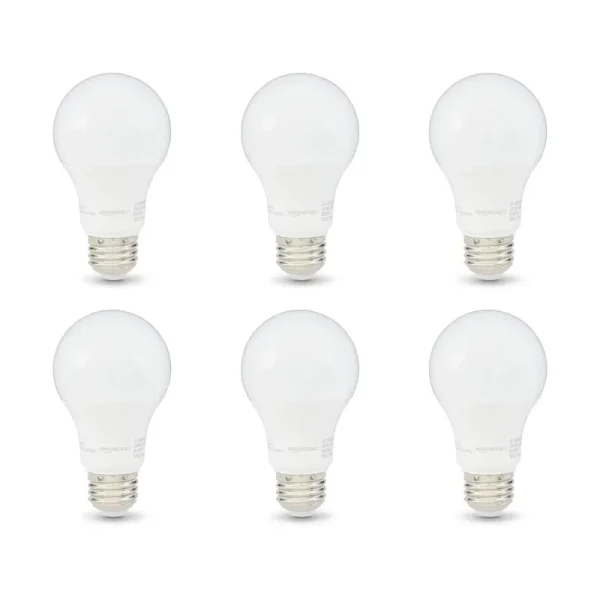 Amazon Basics 60W Equivalent, Soft White, Dimmable, 10,000 Hour Lifetime, A19 LED Light Bulb | 6-Pack