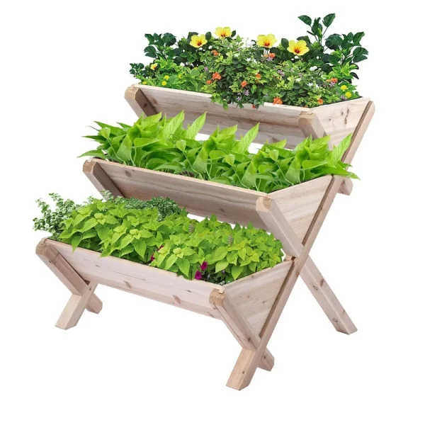 Notume 3 Tiers Wooden Vertical Raised Garden Bed with Legs ,Planter Raised Beds Kit for Flowers Herbs Vegetables, Natural