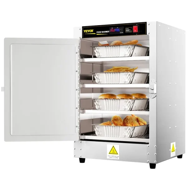 VEVOR Hot Box Food Warmer, 16"x16"x24" Concession Warmer with Water Tray, Four Disposable Catering Pans, Countertop Pizza, Pat