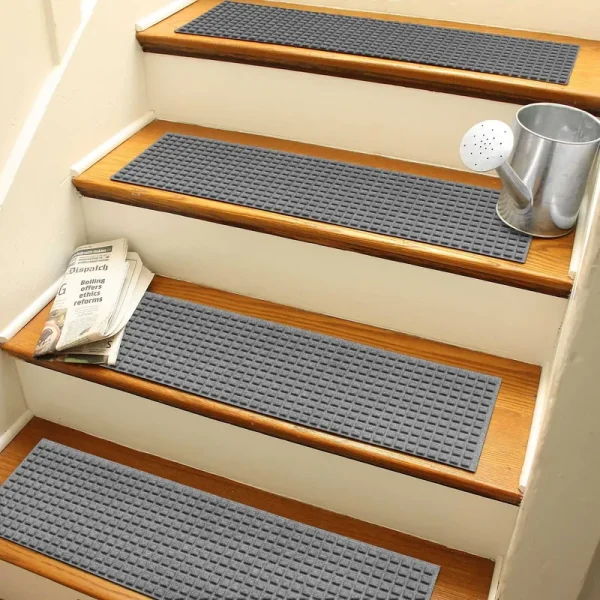 Bungalow Flooring Waterhog Squares Stair Tread 4 Count Medium Gray