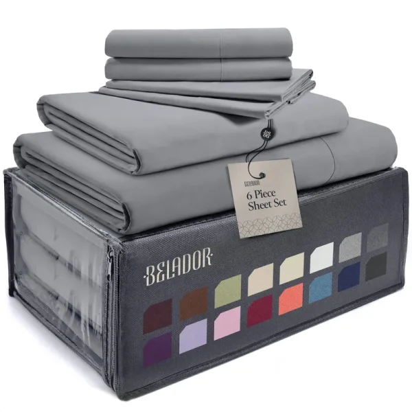 BELADOR Silky Soft Queen Sheet Set - Luxury 6 Piece Bed Sheets for Queen Size Bed, Secure-Fit Deep Pocket Sheets with Elastic, Breathable Hotel Sheet