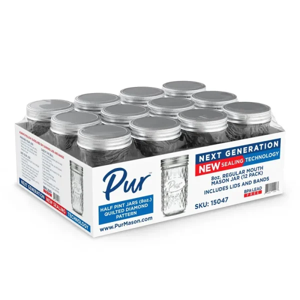 Pur Diamond Regular Mouth 8 oz Mason Jar 12 Pk