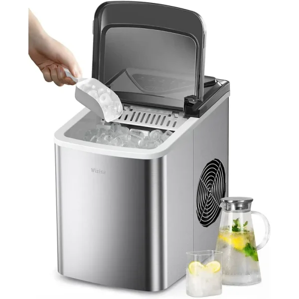 WY 26 lb Countertop Ice Maker with Self-Cleaning Silver