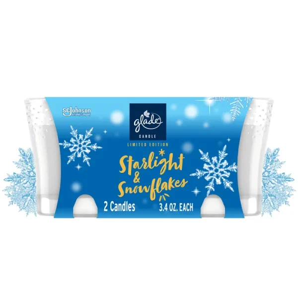 Glade Small Twin Candle, Scented Candles, Starlight Snowflakes, 3.4 oz, Pack of 2